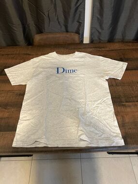 Dime Logo Crewneck T-Shirt in Light Gray with Blue Print